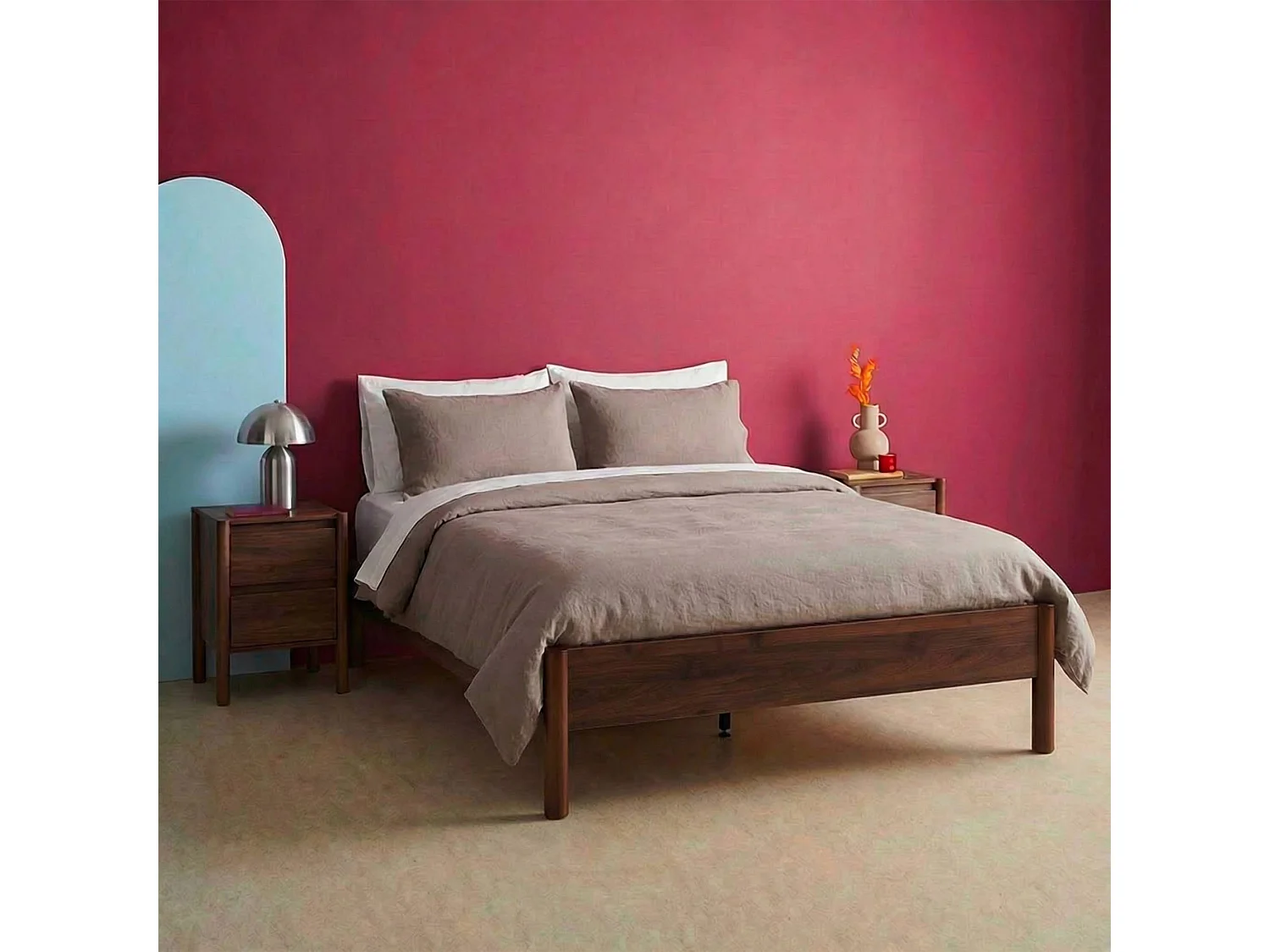 Lit avec sommier à lattes 140x190cm décor bois noyer - Harmony