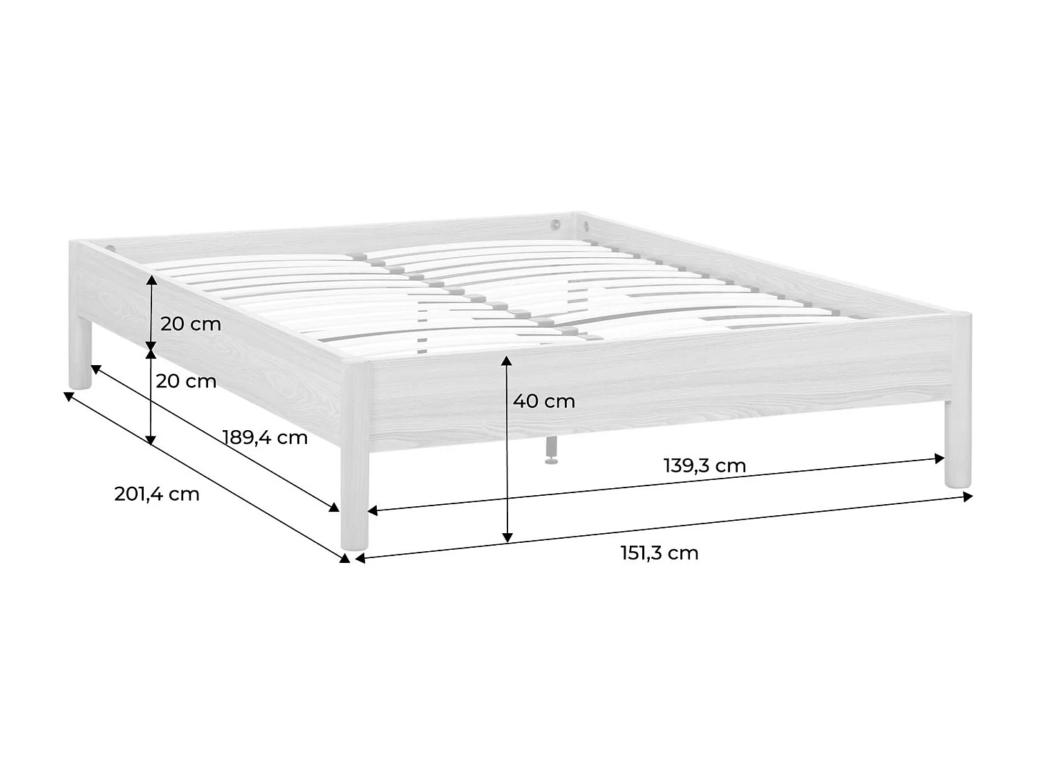 Lit avec sommier à lattes 140x190cm décor bois noyer - Harmony