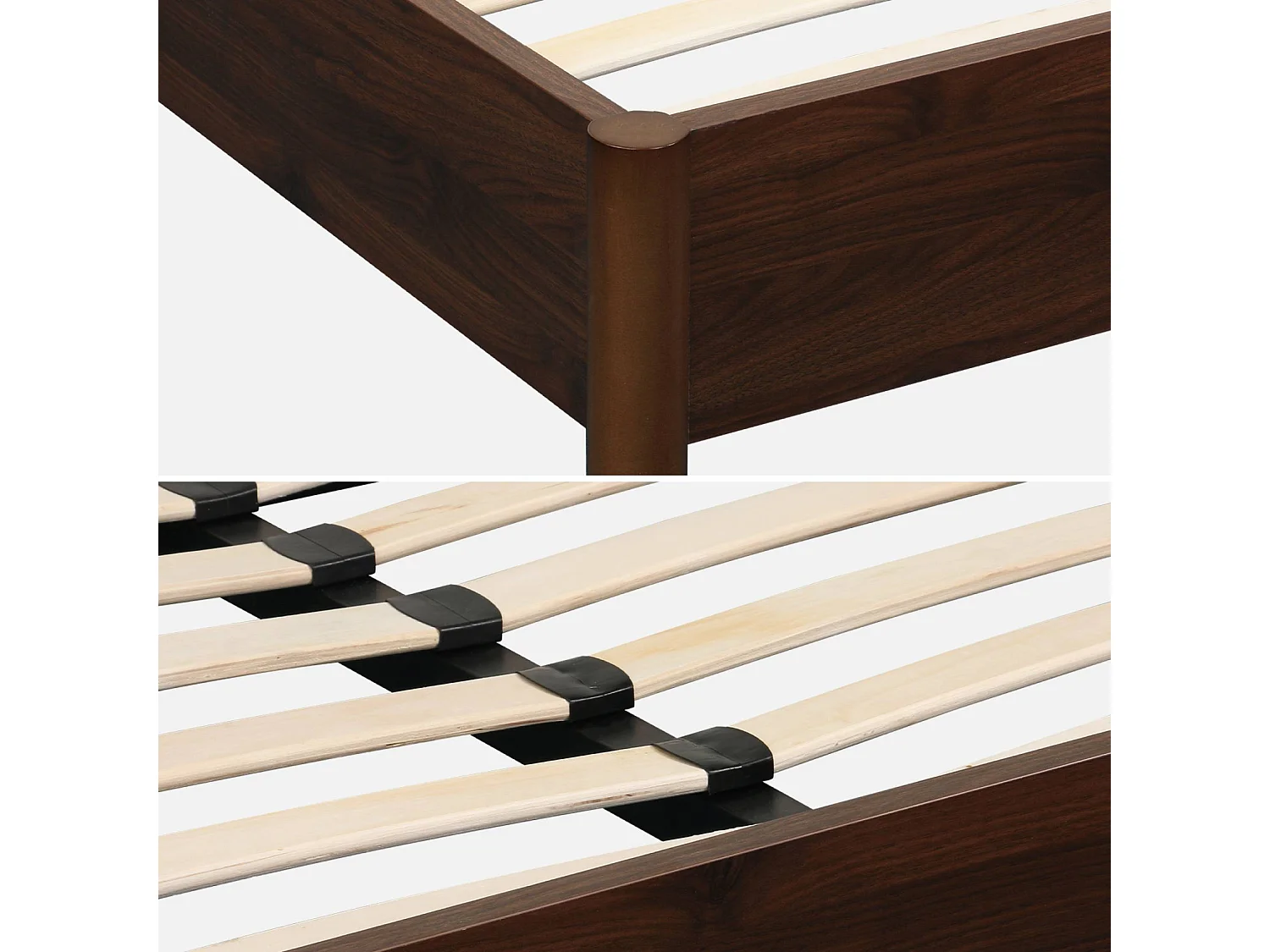 Lit avec sommier à lattes 140x190cm décor bois noyer - Harmony