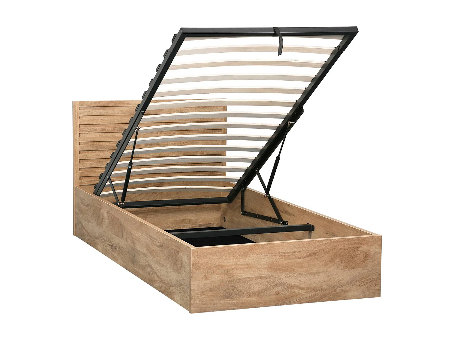 Lit coffre sommier à lattes et tête de lit 90x190cm décor bois naturel - Madere