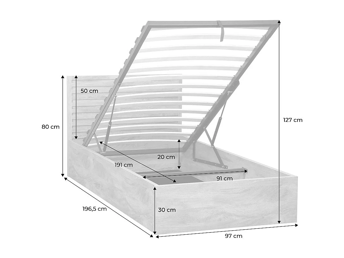 Lit coffre sommier à lattes et tête de lit 90x190cm décor bois naturel - Madere