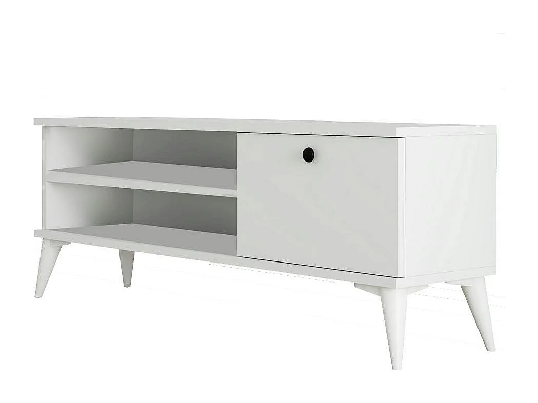 Meuble TV blanc avec rangement 1 porte 2 niches longues UMEA