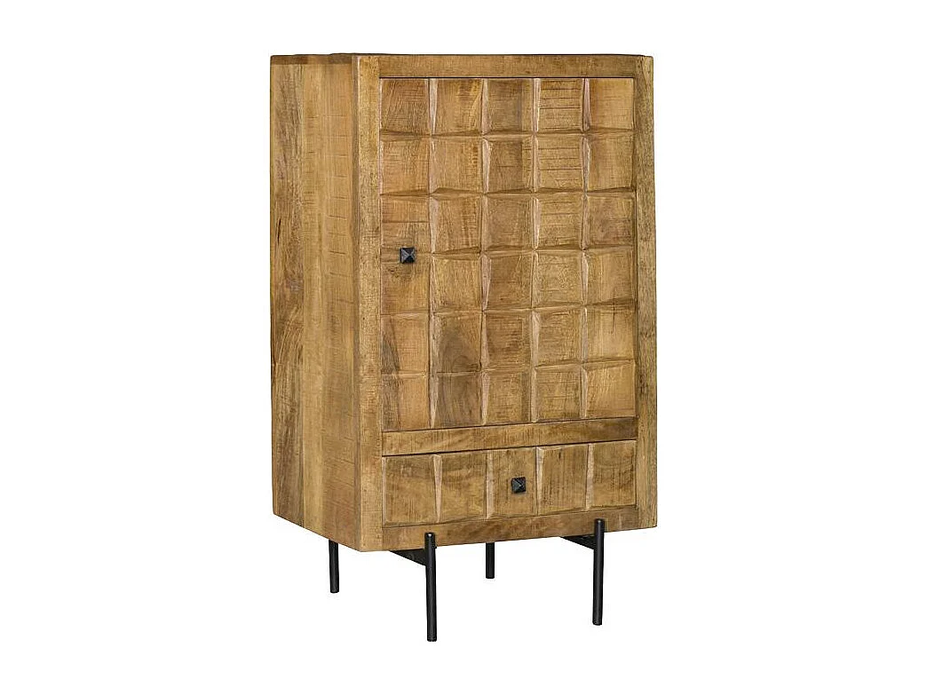 Petit buffet bois 1 porte décor damier UDA