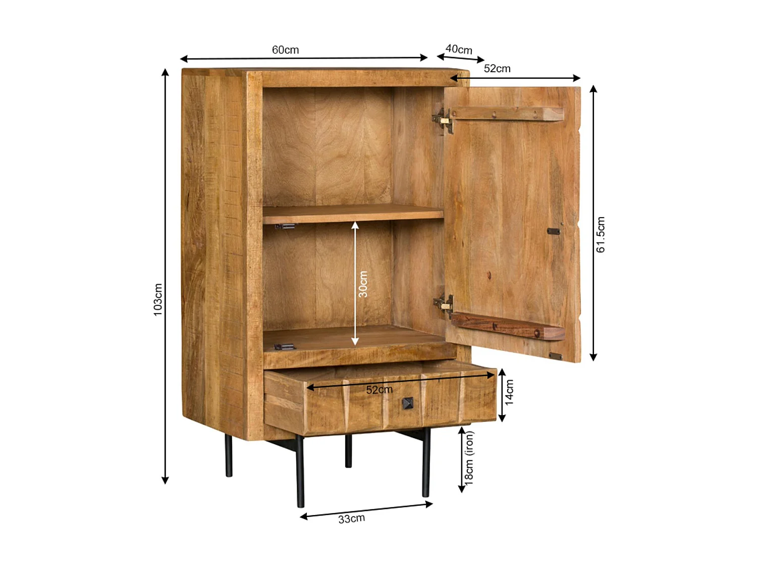 Petit buffet bois 1 porte décor damier UDA