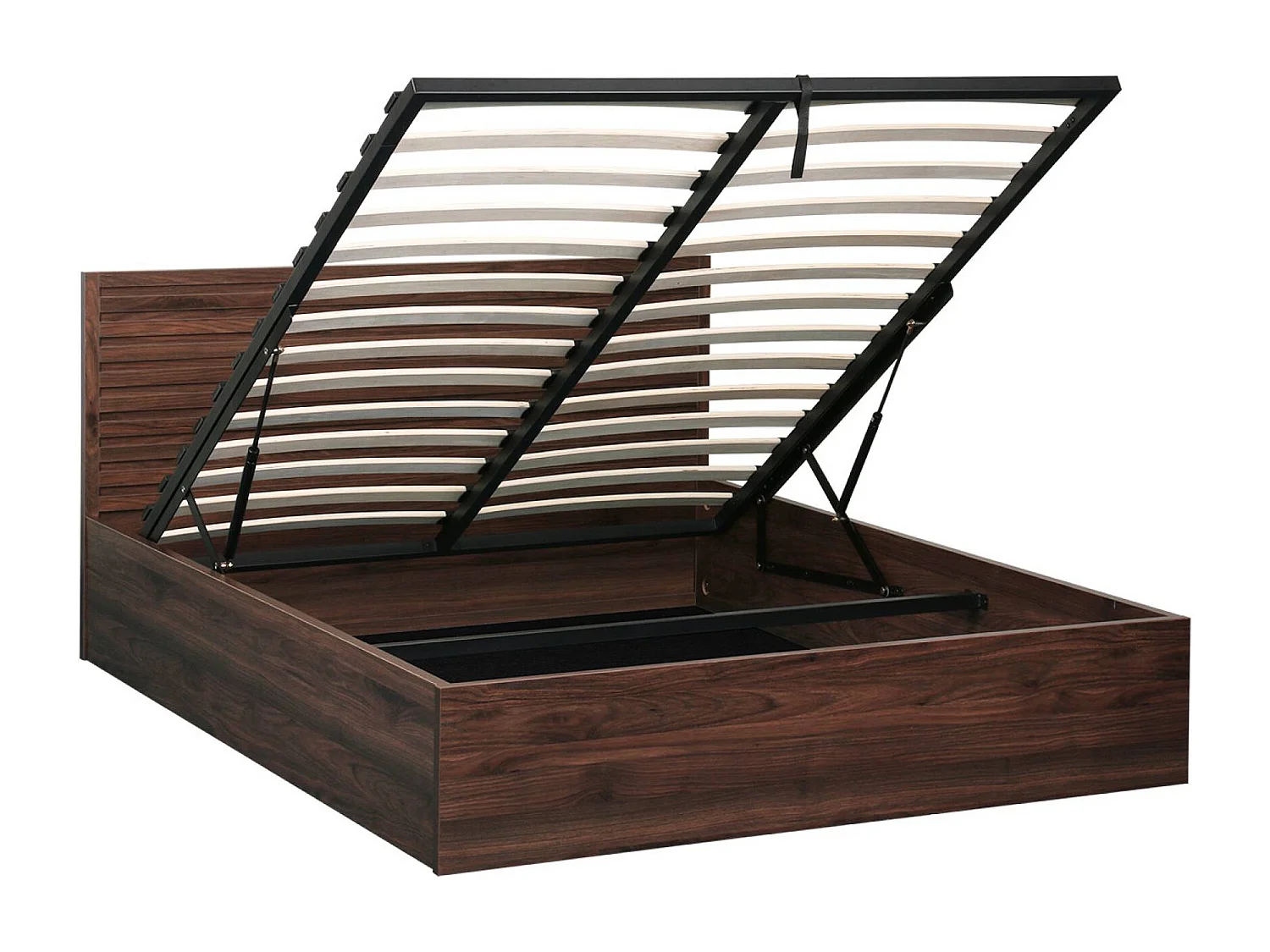 Lit coffre sommier à lattes et tête de lit 140x190cm décor bois noyer - Madere