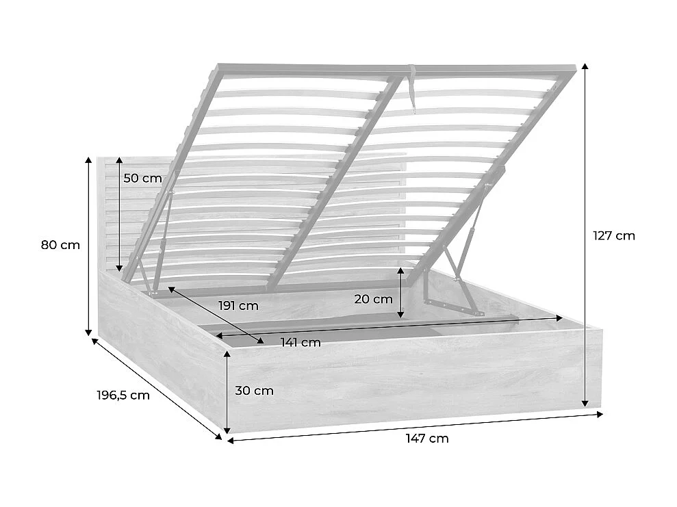 Lit coffre sommier à lattes et tête de lit 140x190cm décor bois noyer - Madere