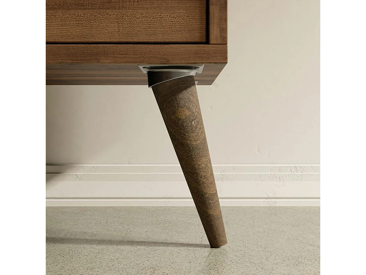 Meuble TV vintage décor bois foncé 2 portes grises UMEA