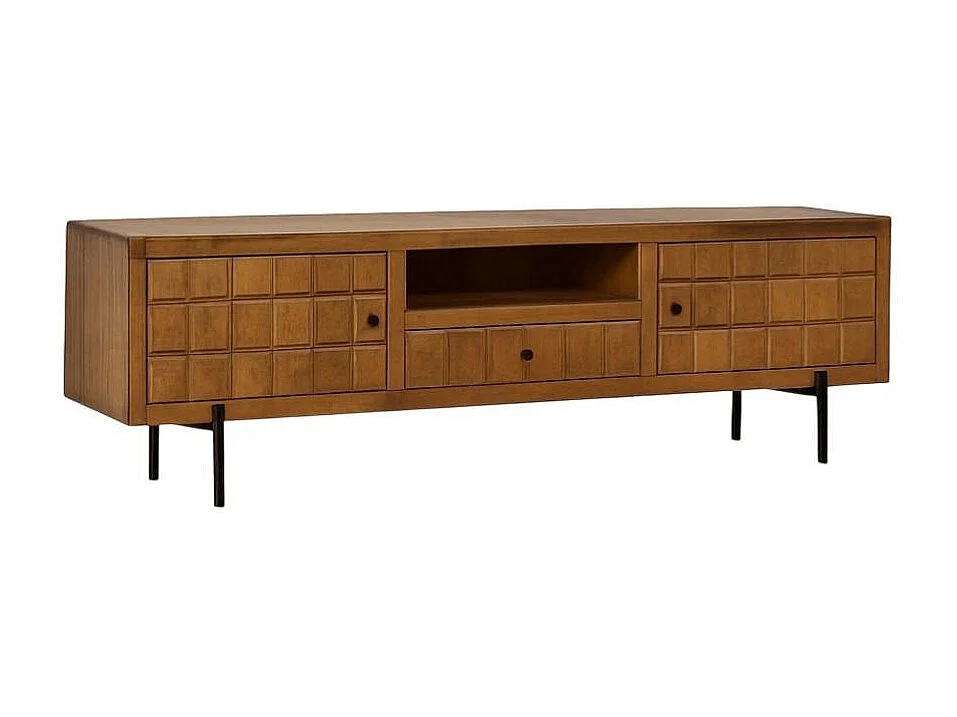 Meuble TV en bois 2 portes décor damier UDA