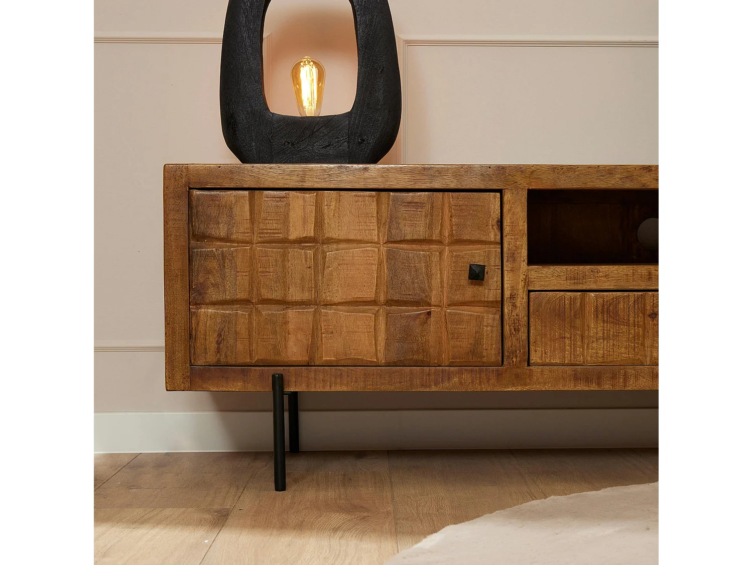 Meuble TV en bois 2 portes décor damier UDA