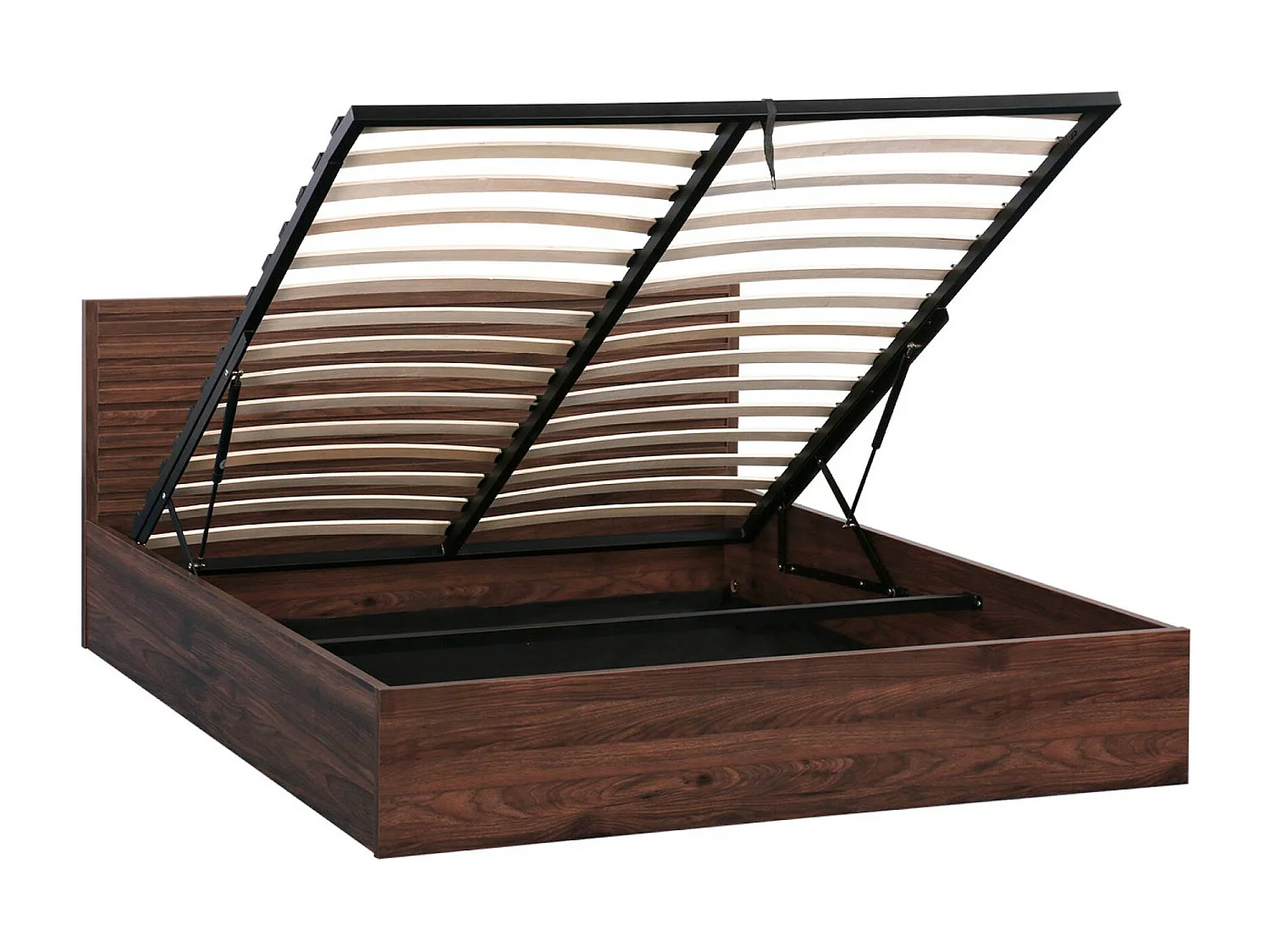 Lit coffre sommier à lattes et tête de lit 160x200cm décor bois noyer - Madere
