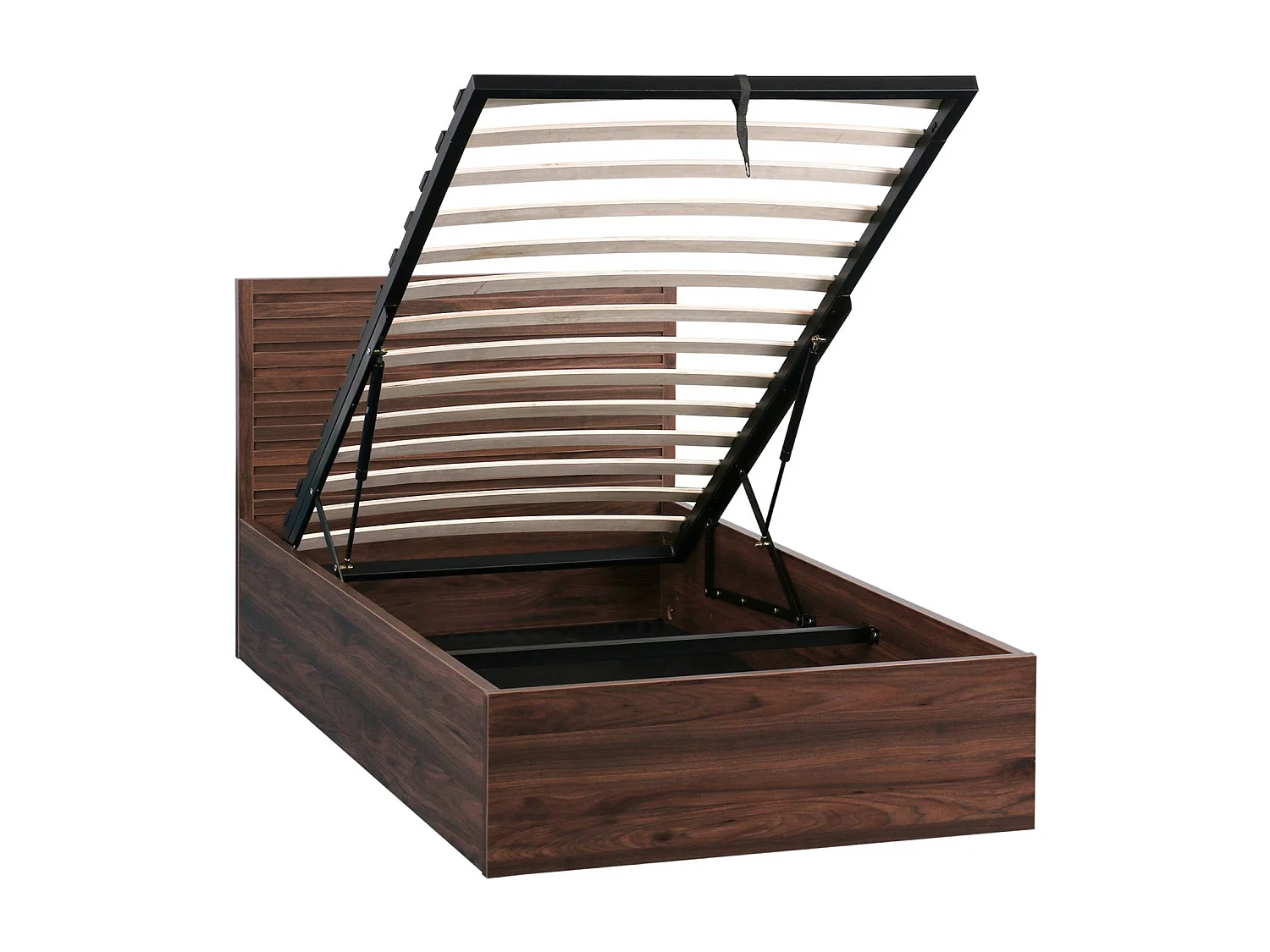 Lit coffre sommier à lattes et tête de lit 90x190cm décor bois noyer - Madere