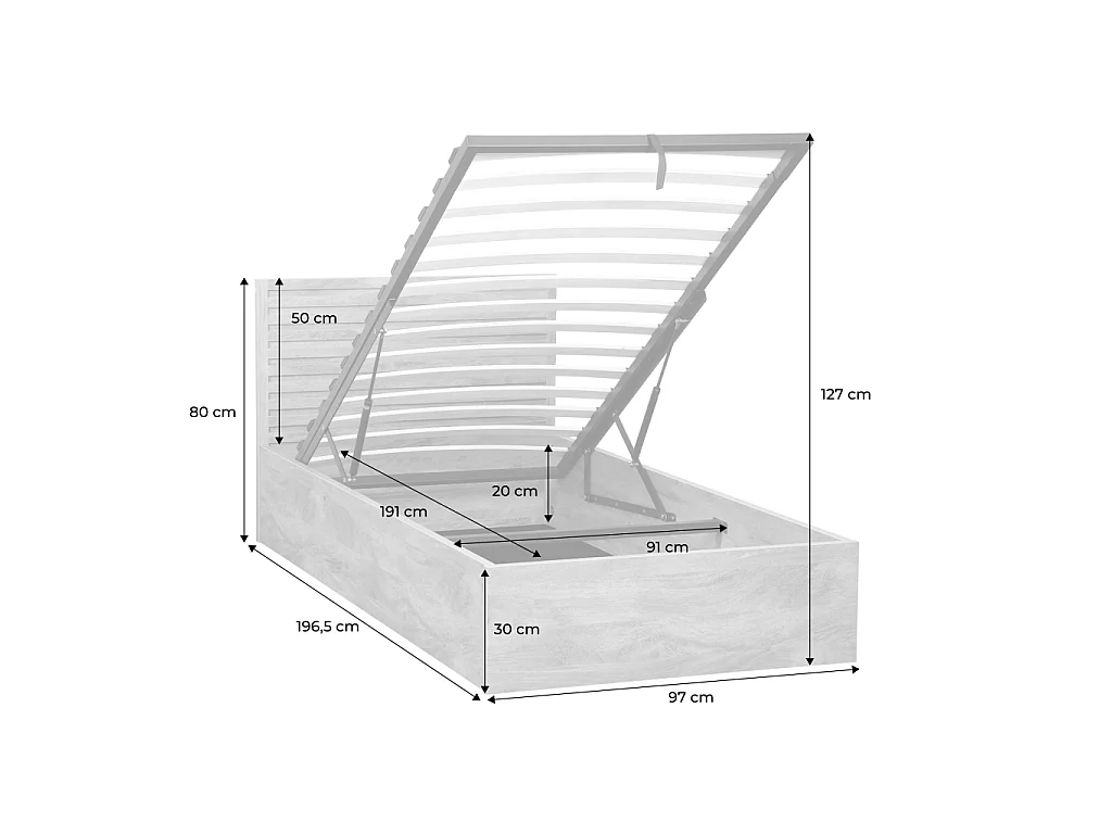 Lit coffre sommier à lattes et tête de lit 90x190cm décor bois noyer - Madere