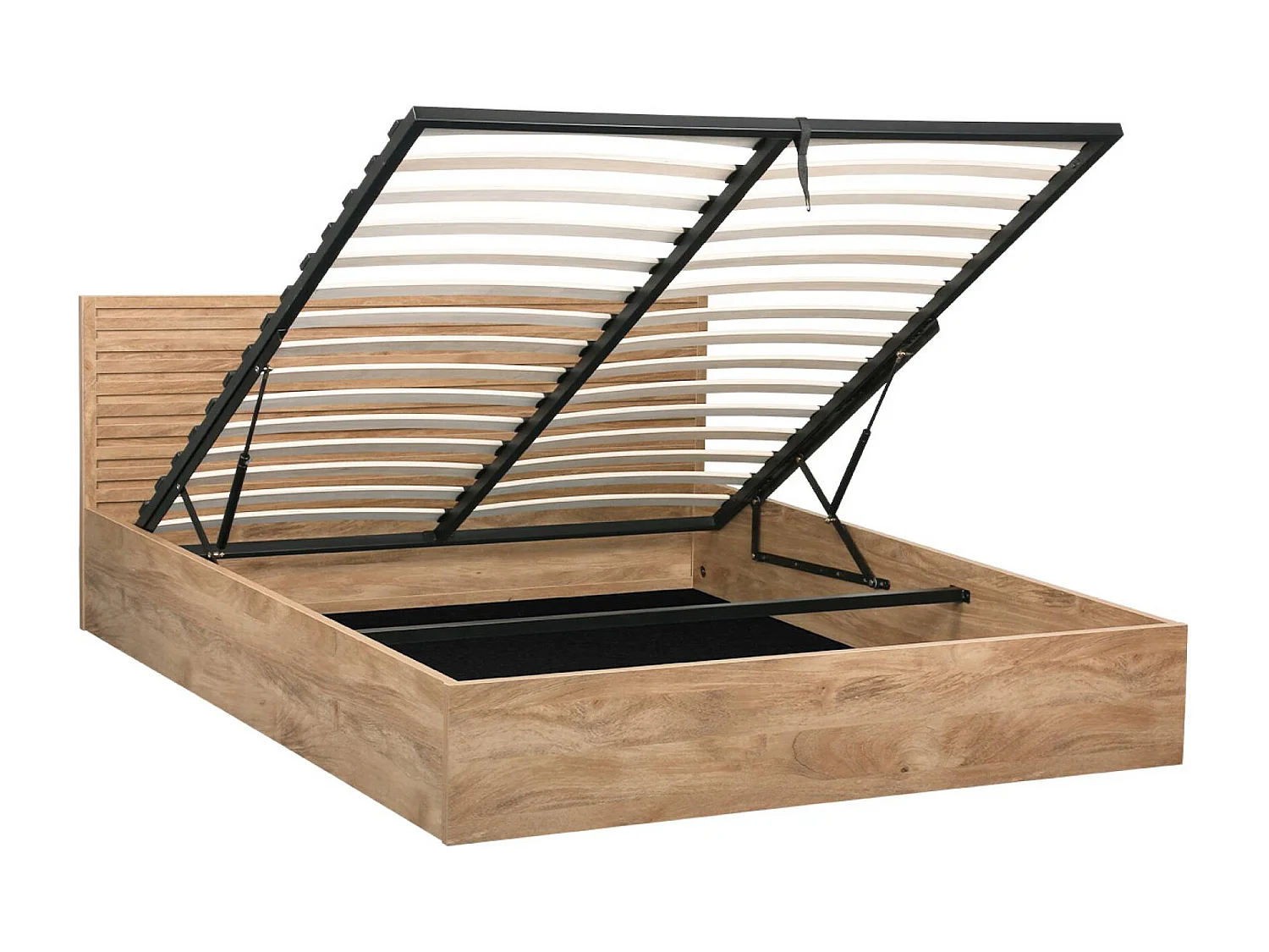 Lit coffre sommier à lattes et tête de lit 160x200cm décor bois naturel - Madere