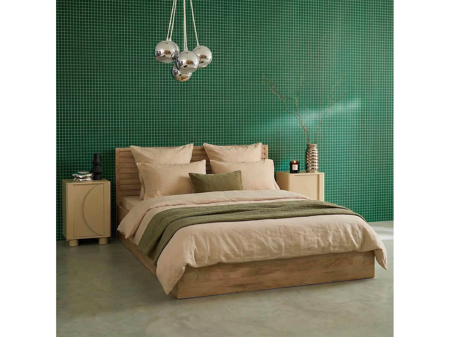 Lit coffre sommier à lattes et tête de lit 160x200cm décor bois naturel - Madere