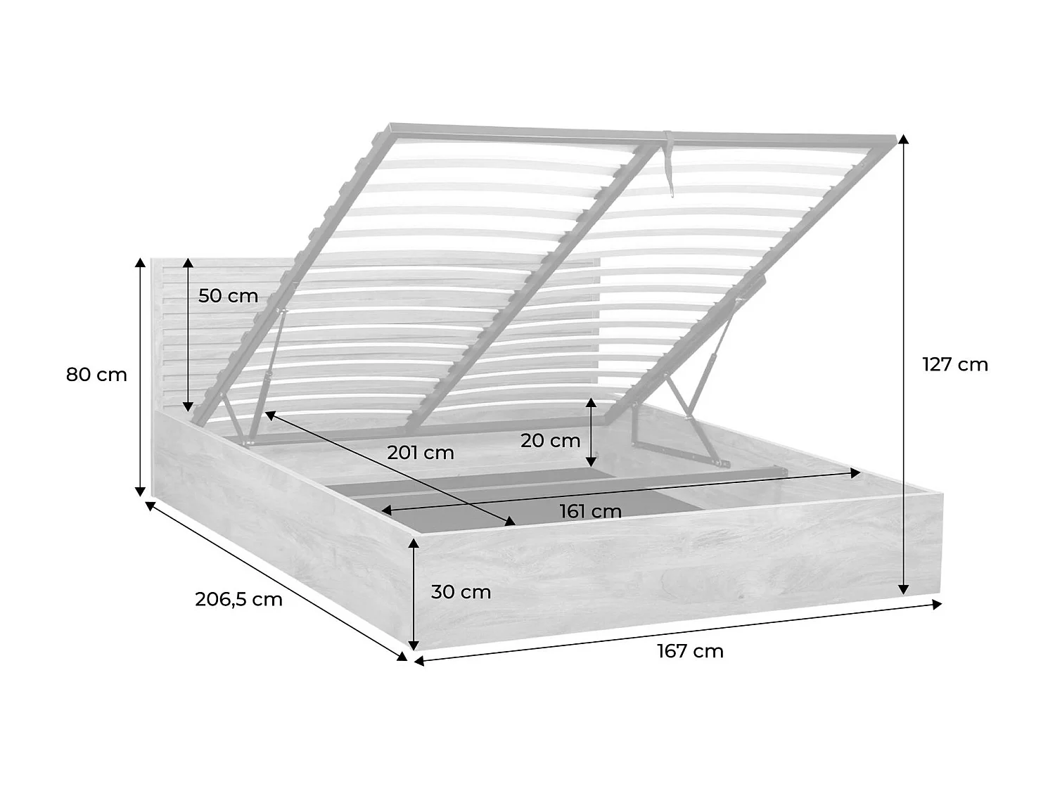 Lit coffre sommier à lattes et tête de lit 160x200cm décor bois naturel - Madere
