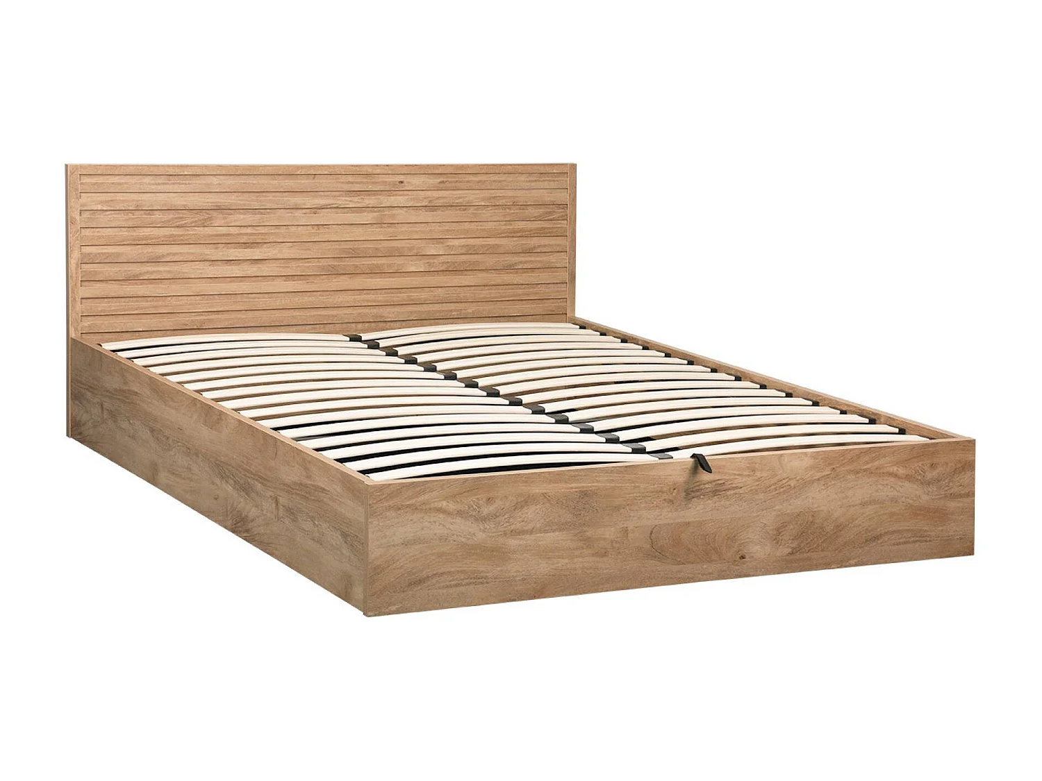 Lit coffre sommier à lattes et tête de lit 160x200cm décor bois naturel - Madere