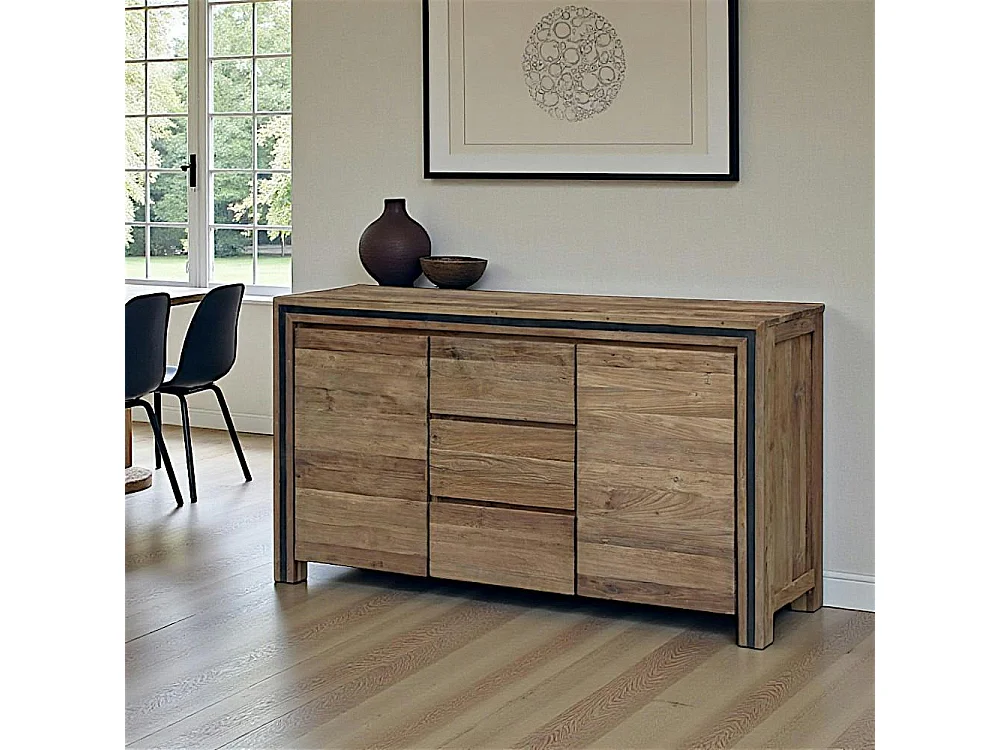 Buffet en bois recyclé de teck 2 portes 3 tiroirs VADOD