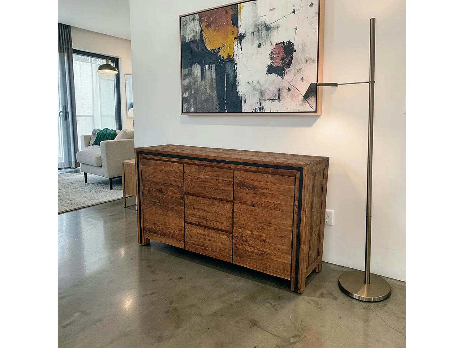 Buffet en bois recyclé de teck 2 portes 3 tiroirs VADOD