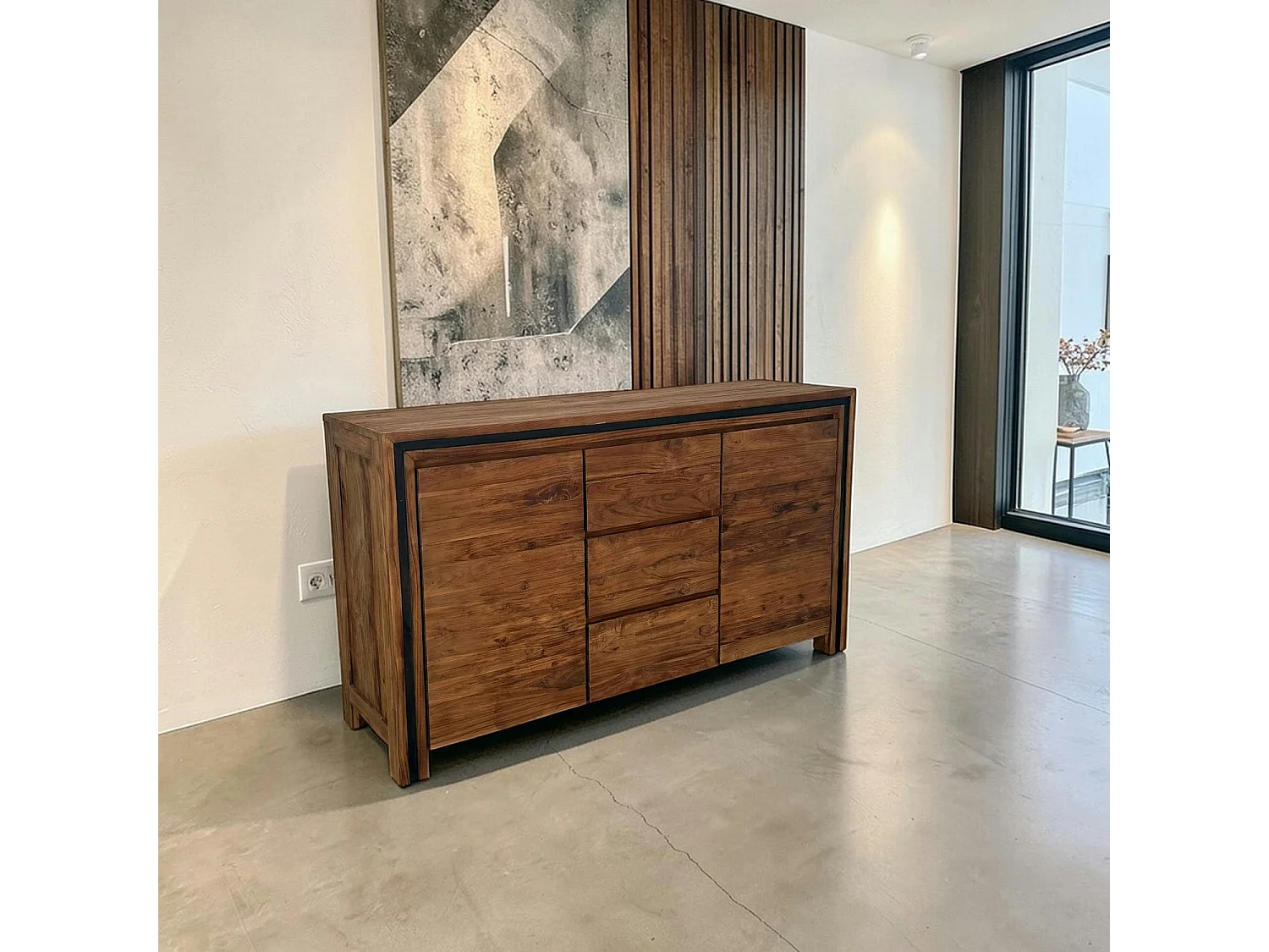 Buffet en bois recyclé de teck 2 portes 3 tiroirs VADOD