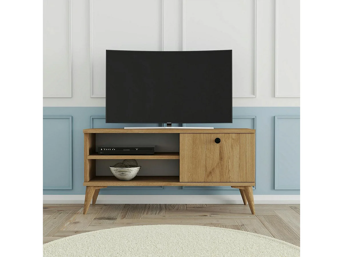 Petit meuble TV scandinave décor bois clair 1 porte UMEA