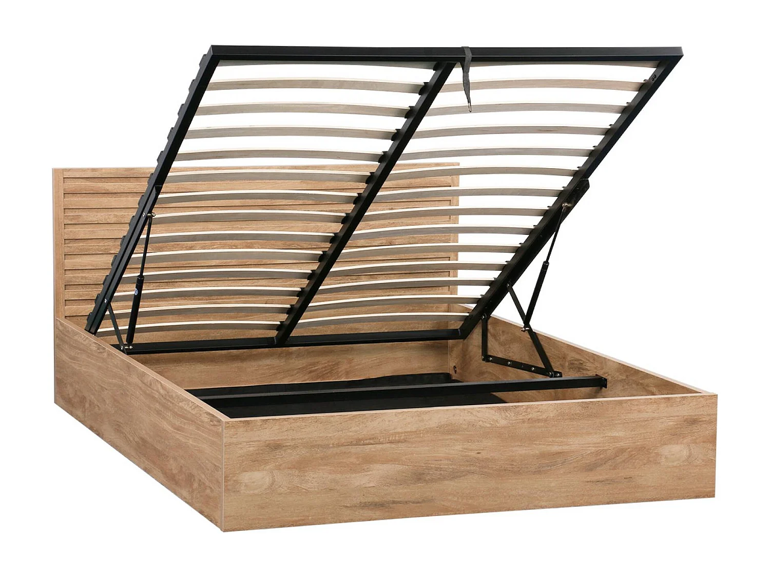 Lit coffre sommier à lattes et tête de lit 140x190cm décor bois naturel - Madere