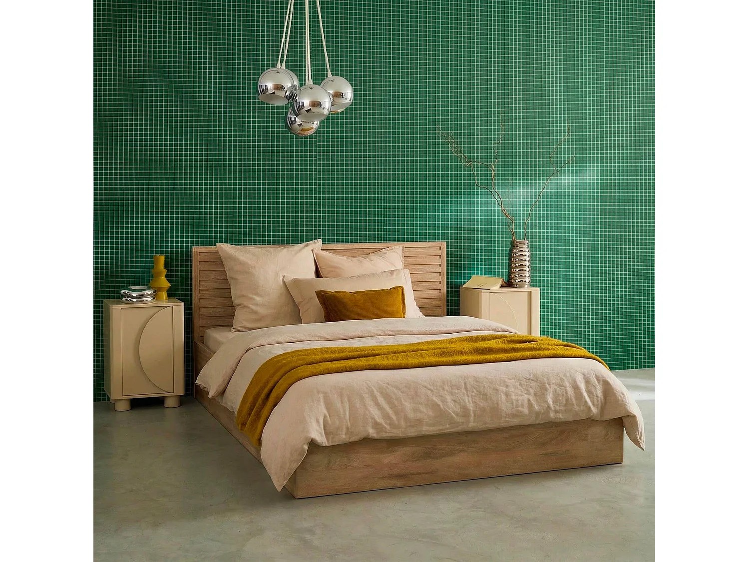 Lit coffre sommier à lattes et tête de lit 140x190cm décor bois naturel - Madere