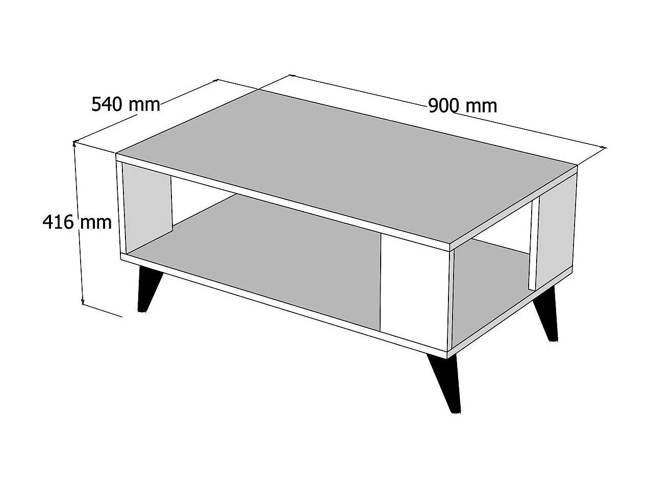 Table basse rangement ouvert, effet noyer pieds coniques MARFA