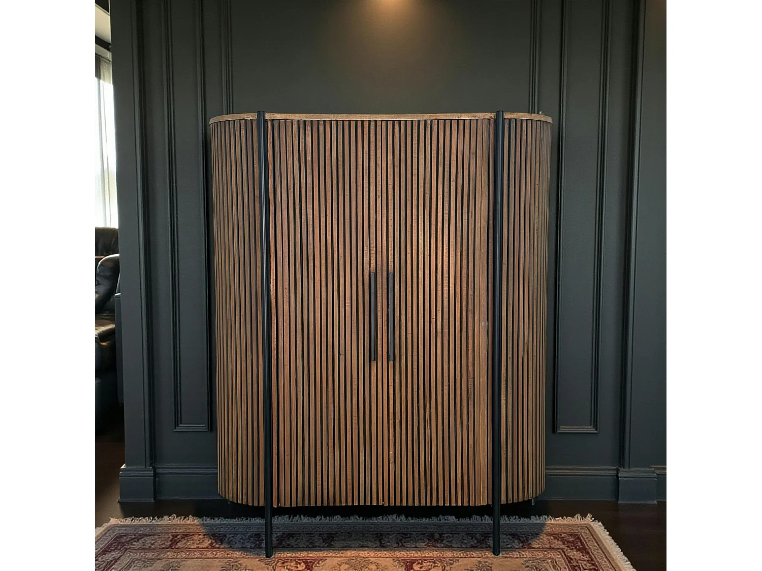 Buffet haut 2 portes côtés arrondis bois naturel TRANI