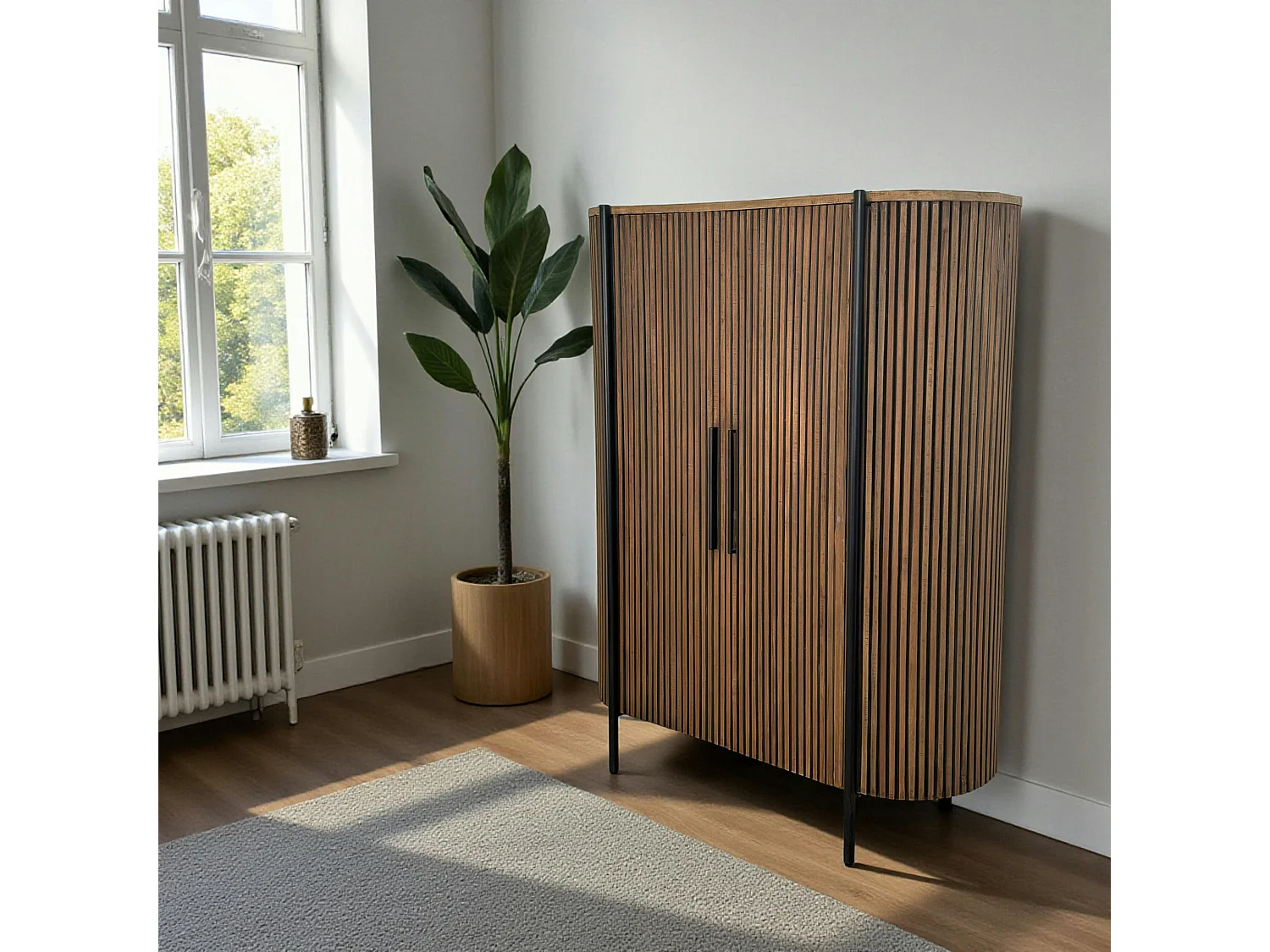 Buffet haut 2 portes côtés arrondis bois naturel TRANI