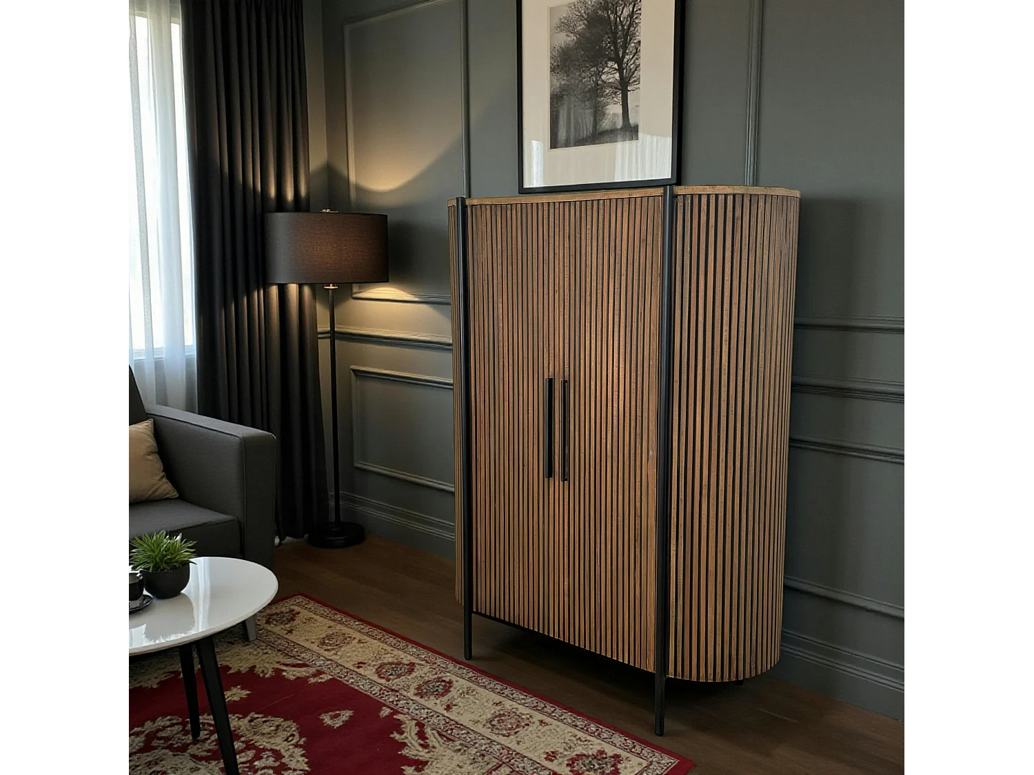 Buffet haut 2 portes côtés arrondis bois naturel TRANI