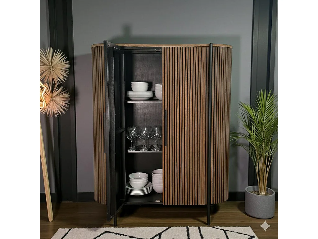 Buffet haut 2 portes côtés arrondis bois naturel TRANI