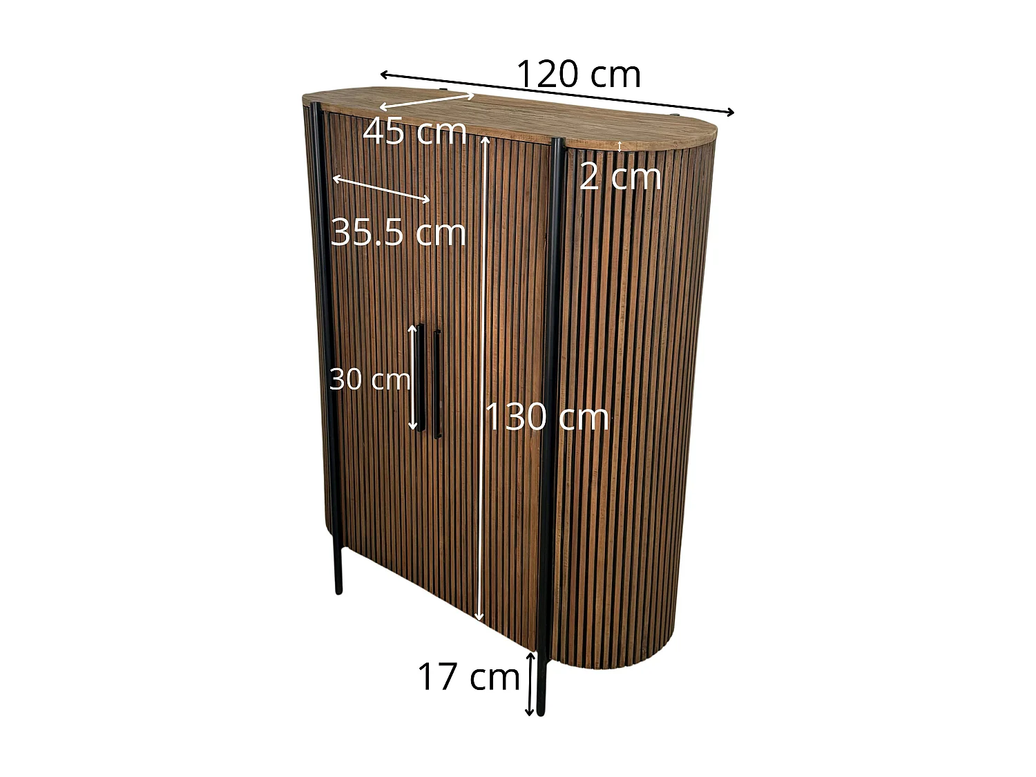 Buffet haut 2 portes côtés arrondis bois naturel TRANI