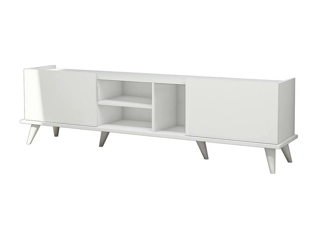 Meuble TV blanc avec rangement 2 portes 3 niches UMEA