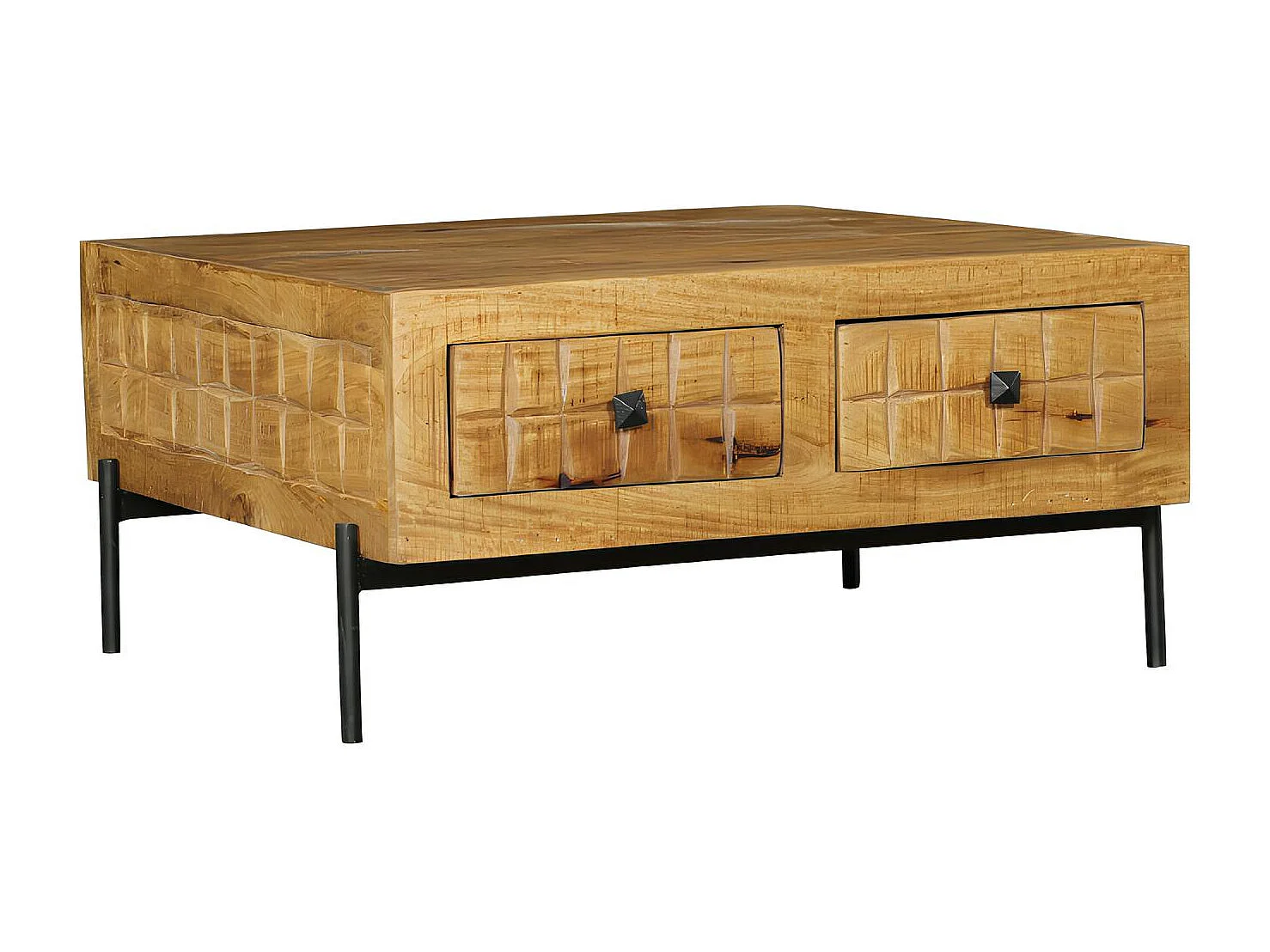 Table basse carrée en bois 4 tiroirs décor damier UDA