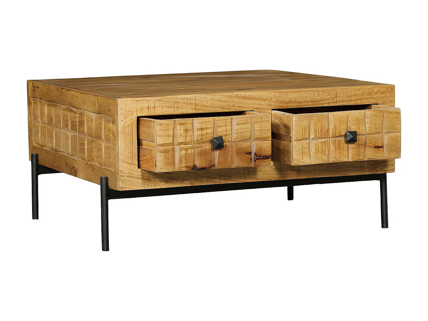 Table basse carrée en bois 4 tiroirs décor damier UDA