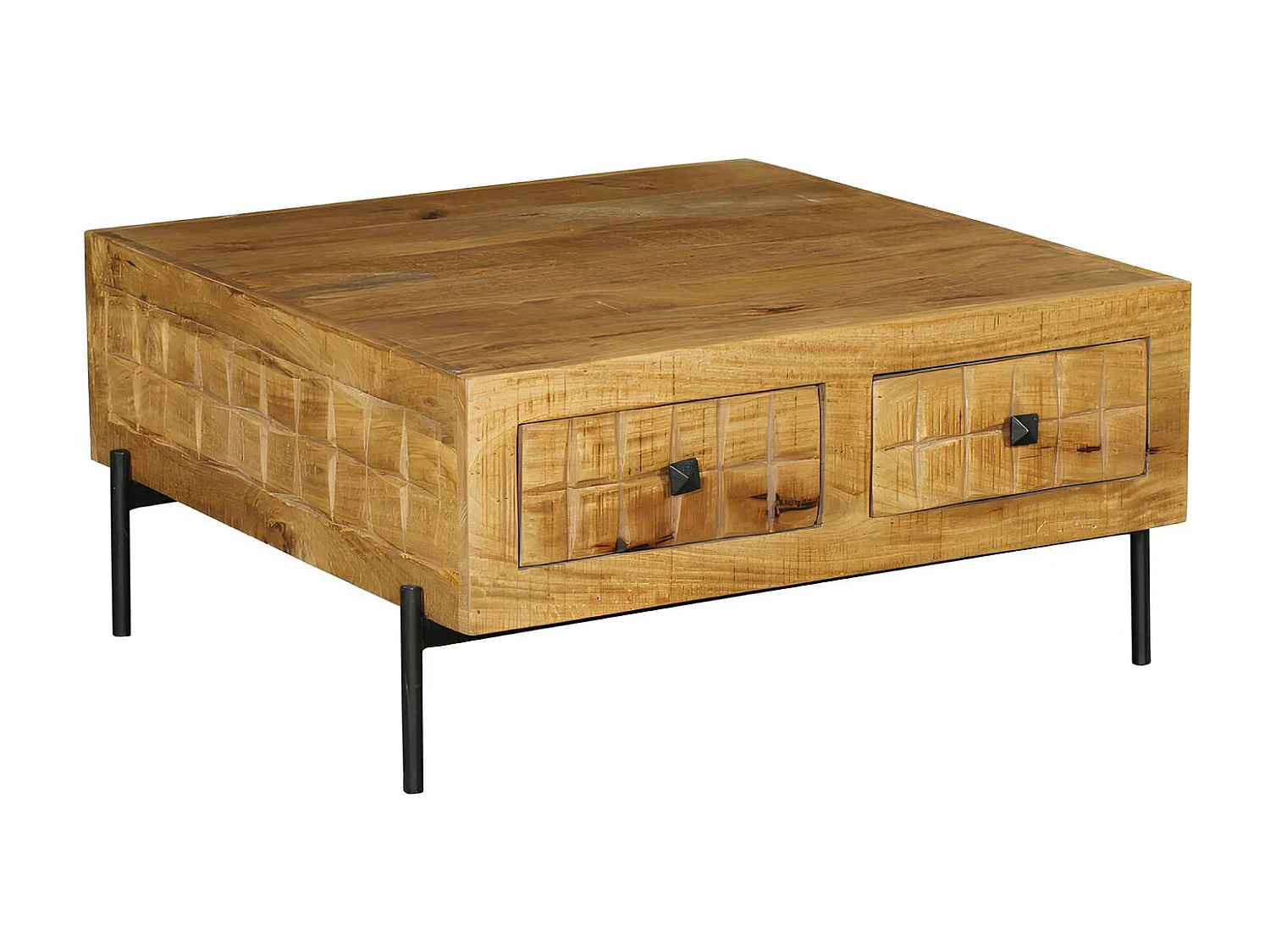Table basse carrée en bois 4 tiroirs décor damier UDA