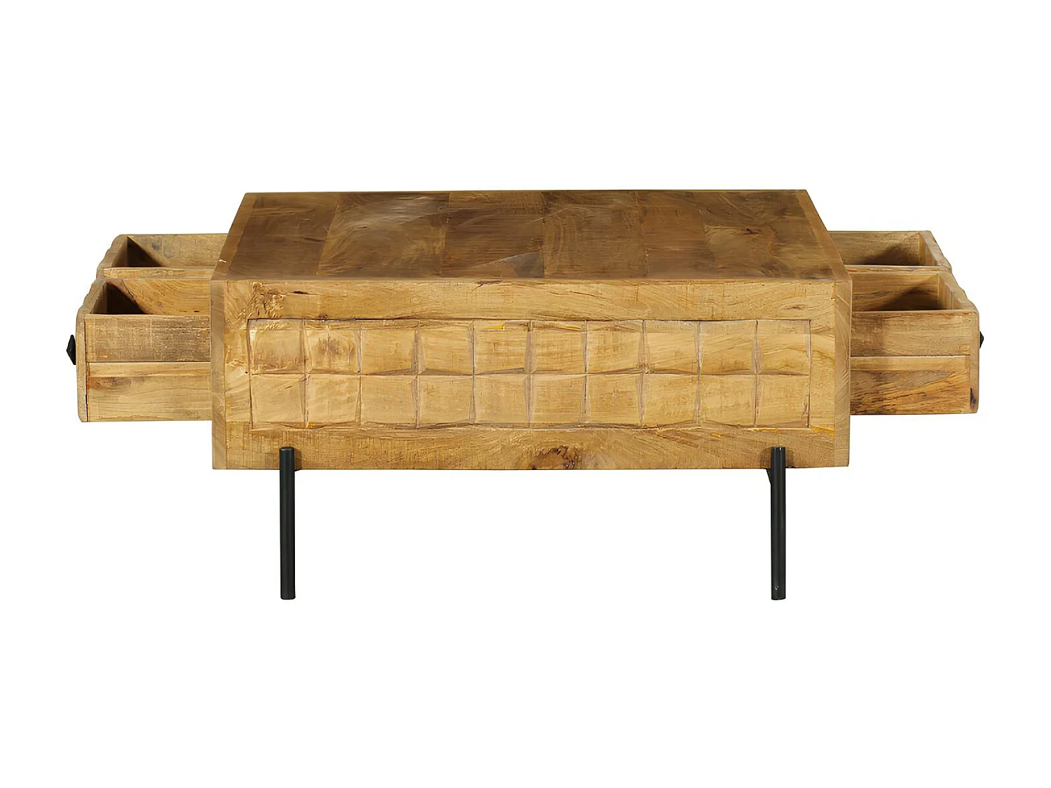 Table basse carrée en bois 4 tiroirs décor damier UDA