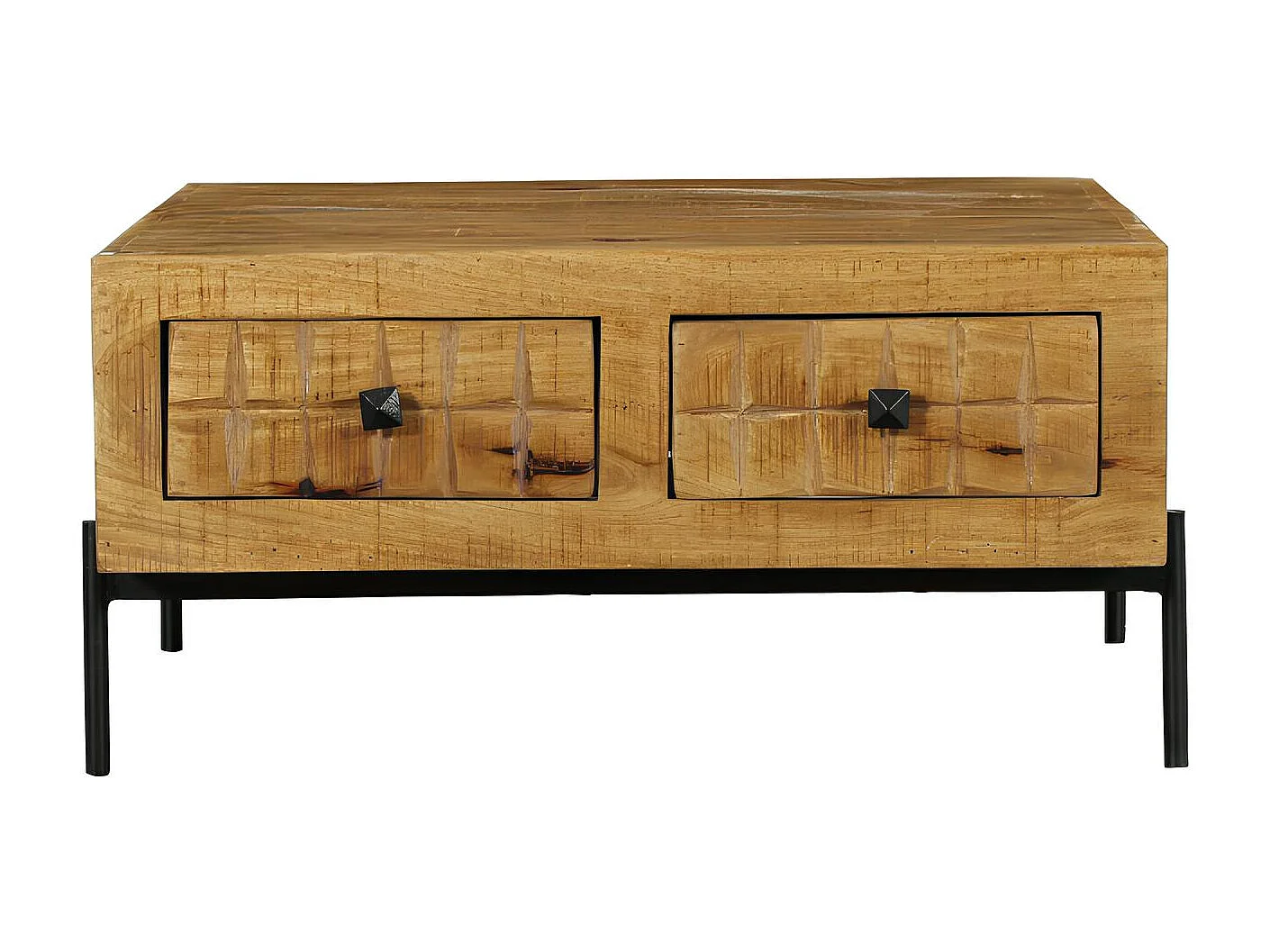 Table basse carrée en bois 4 tiroirs décor damier UDA