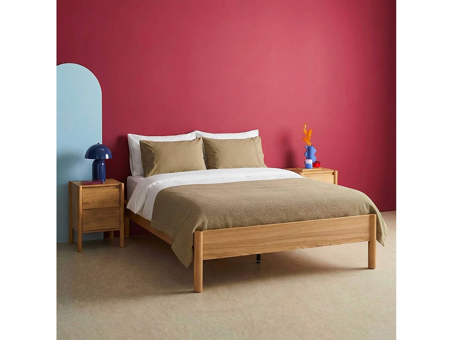 Lit avec sommier à lattes 140x190cm décor bois naturel - Harmony