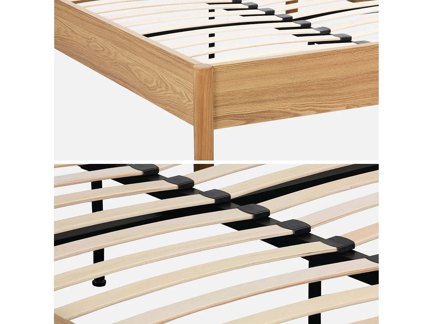 Lit avec sommier à lattes 140x190cm décor bois naturel - Harmony