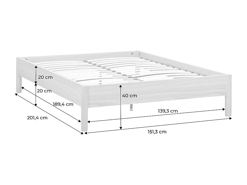 Lit avec sommier à lattes 140x190cm décor bois naturel - Harmony