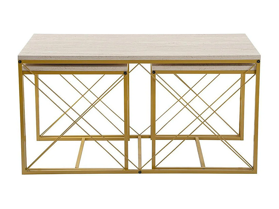 Table basse gigogne effet travertin pied doré (lot de 3) JENA