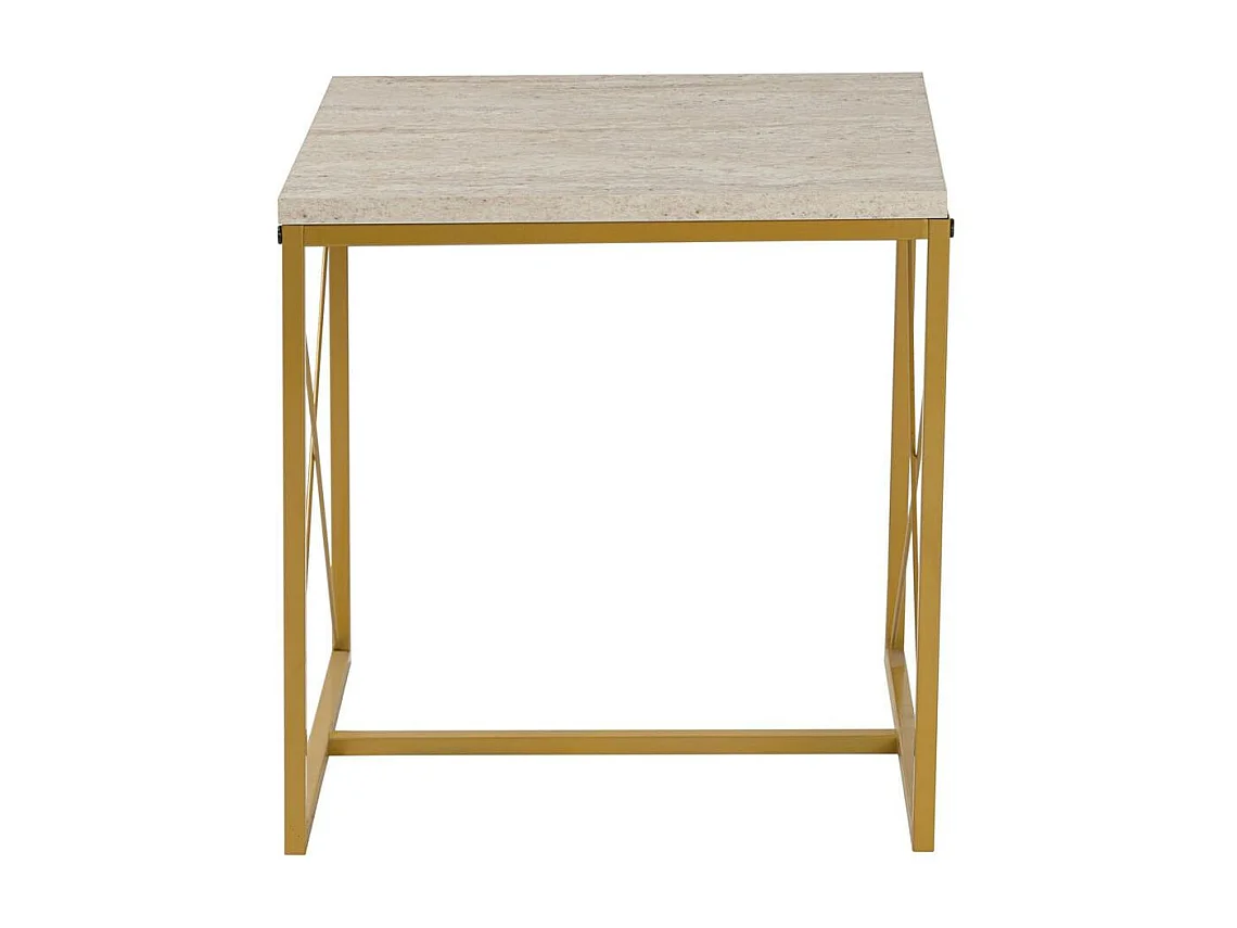 Table basse gigogne effet travertin pied doré (lot de 3) JENA