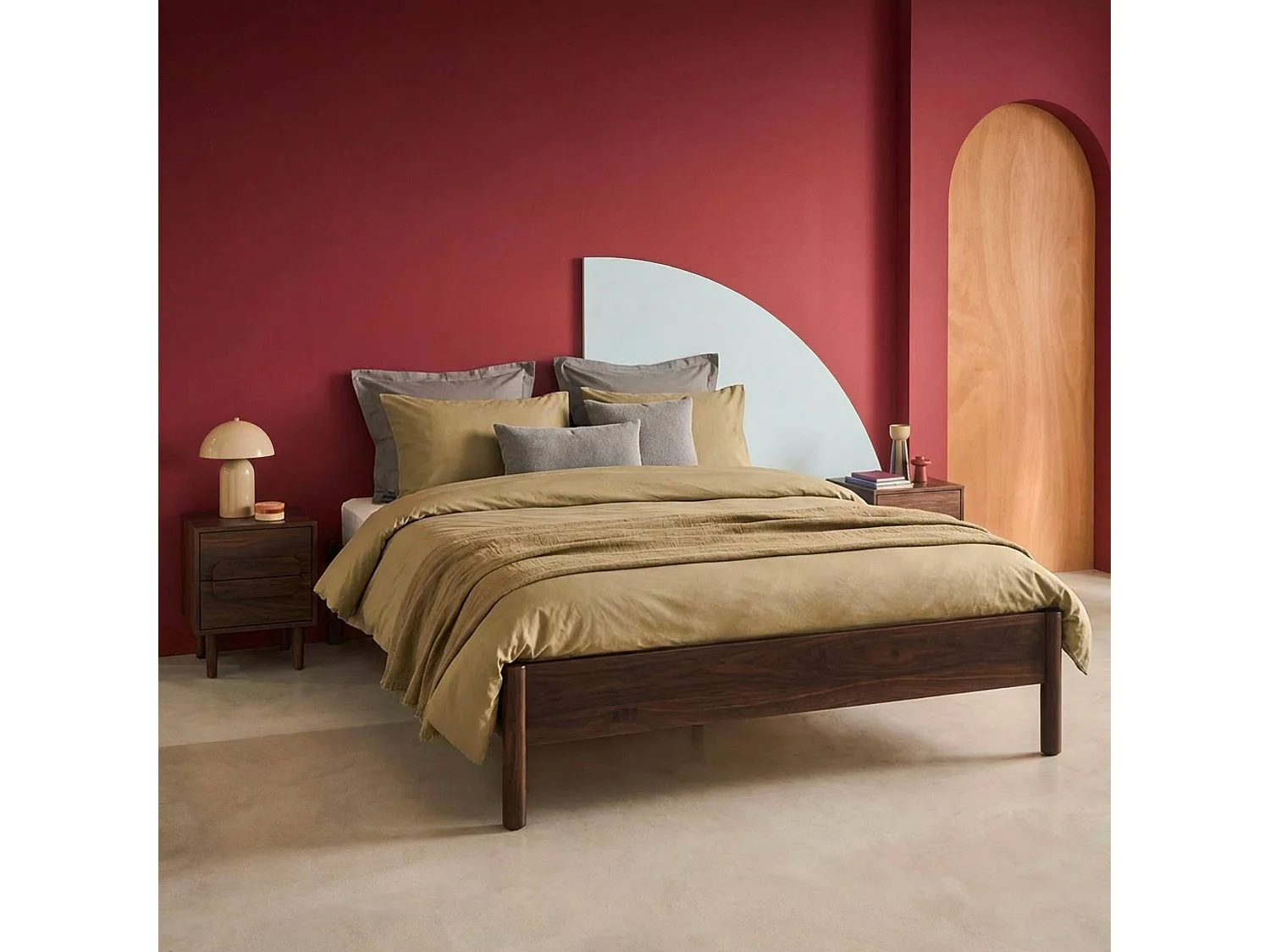 Lit avec sommier à lattes 160x200cm décor bois noyer - Harmony