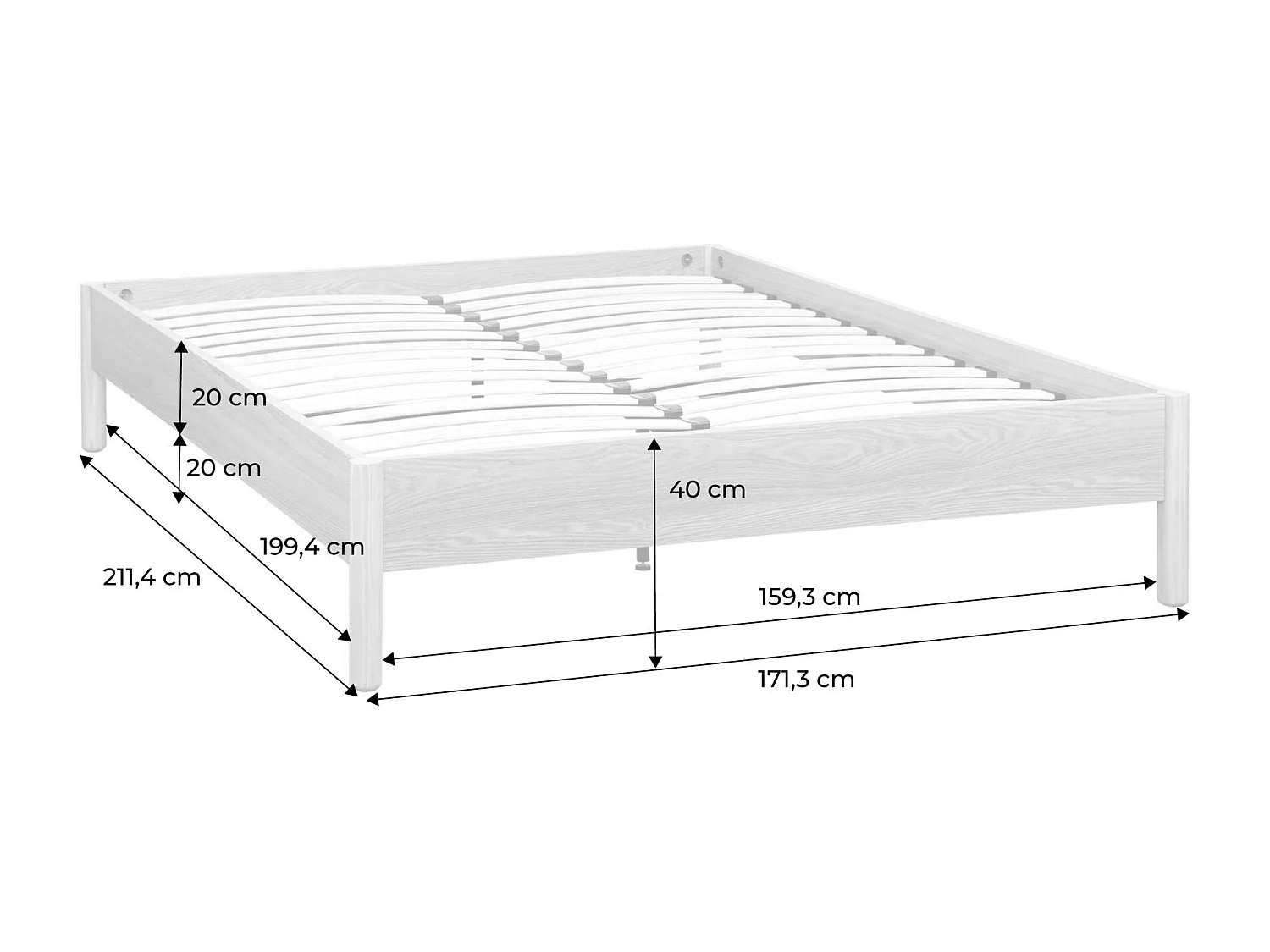 Lit avec sommier à lattes 160x200cm décor bois noyer - Harmony