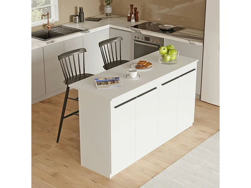 Bar séparation cuisine ouverte blanc, 4 portes MARFA