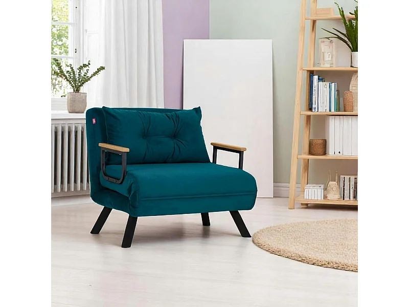 Fauteuil convertible bleu canard - coussin assorti MODI