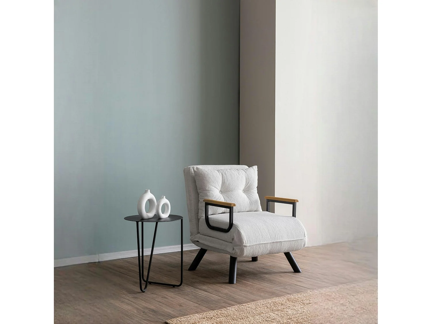 Fauteuil convertible blanc bouclette 1 place 175 cm MODI