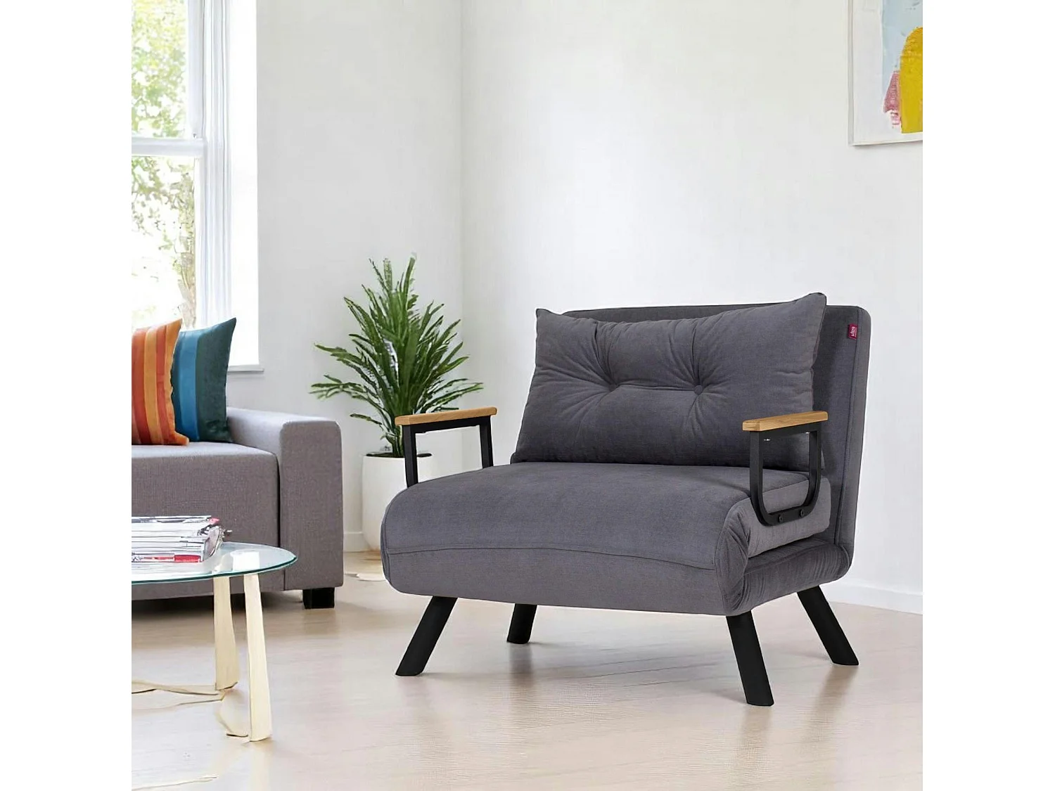 Fauteuil convertible gris - coussin assorti MODI