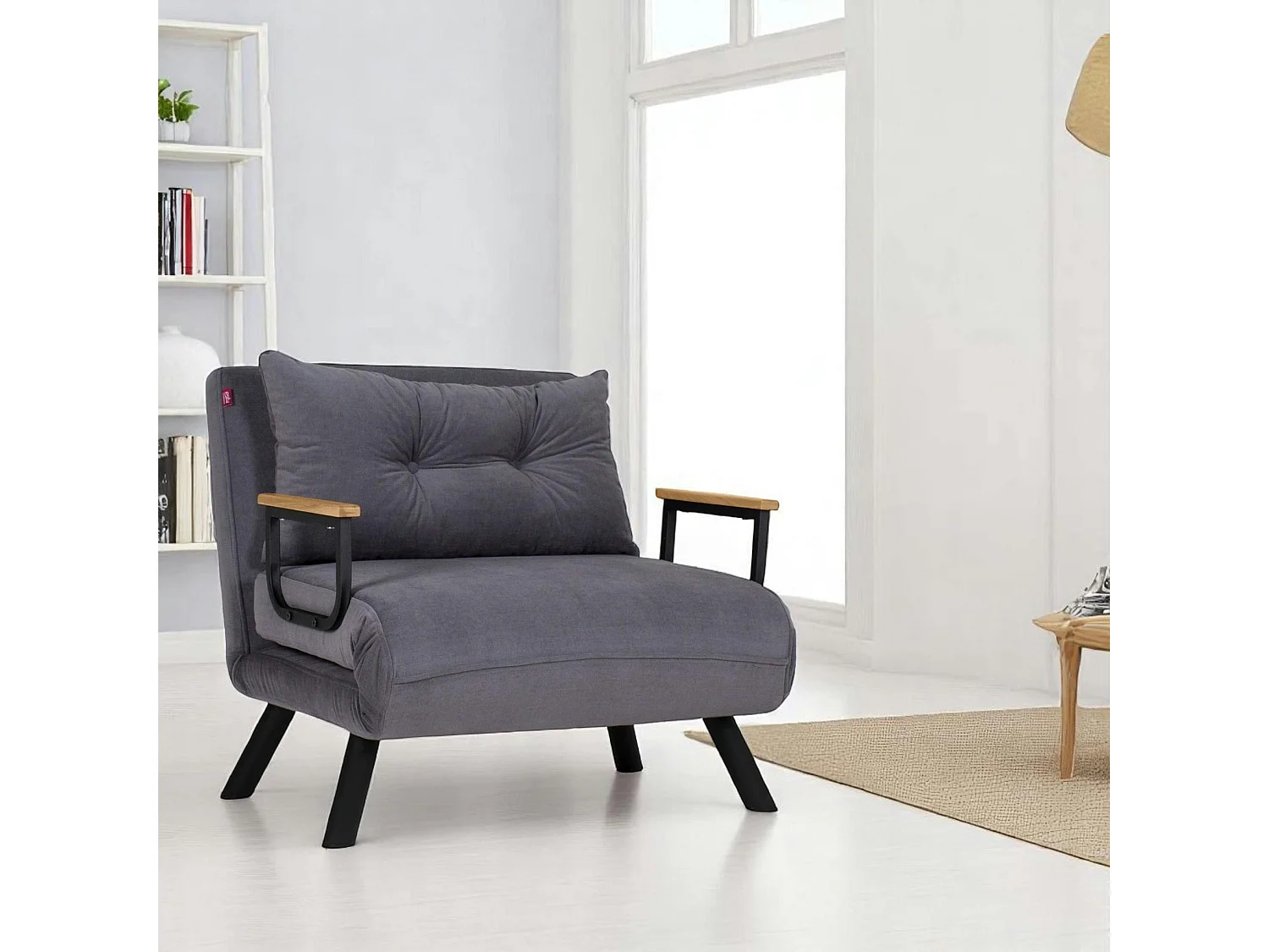 Fauteuil convertible gris - coussin assorti MODI